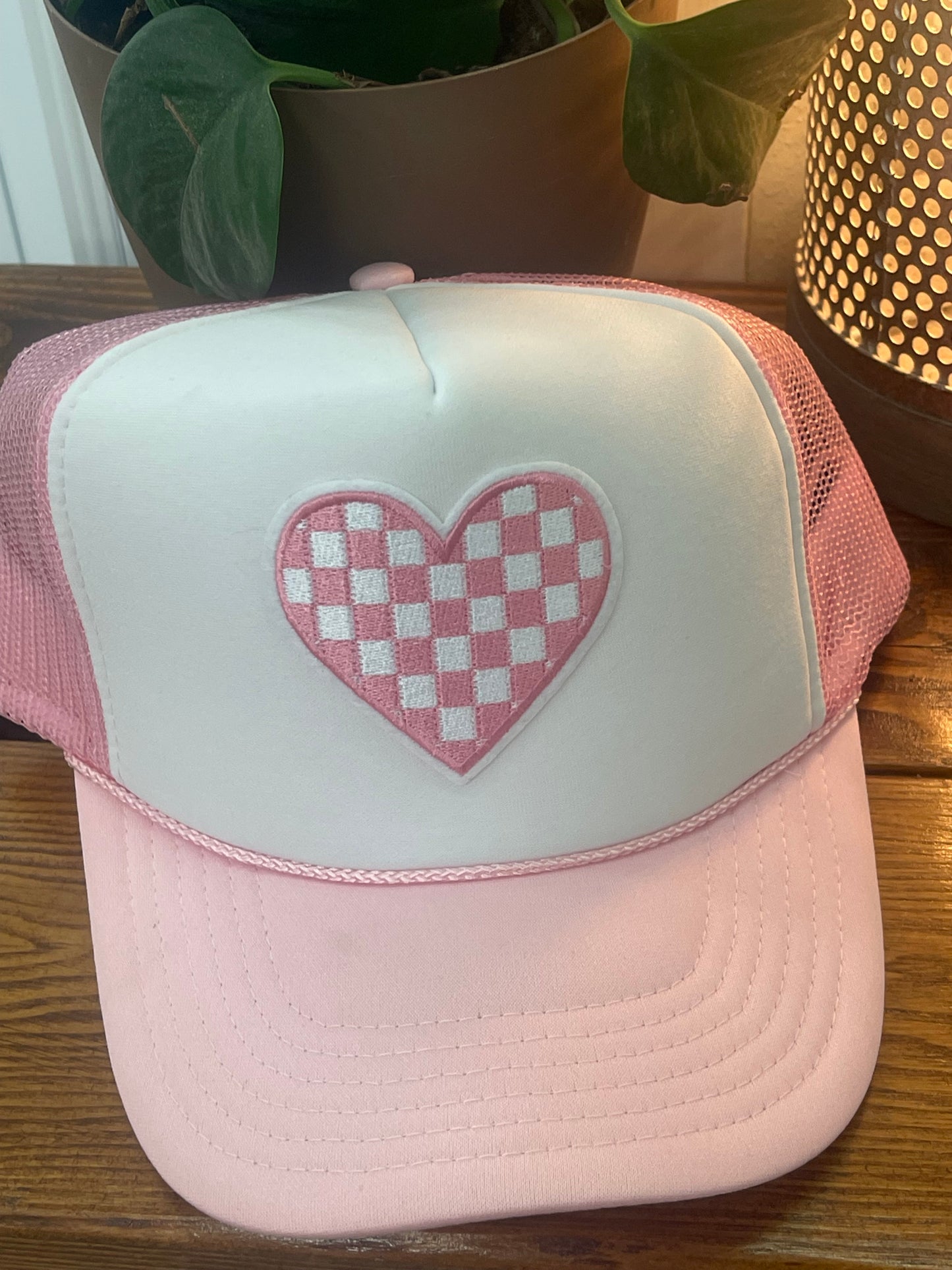 White/Light Pink Checkered Hat