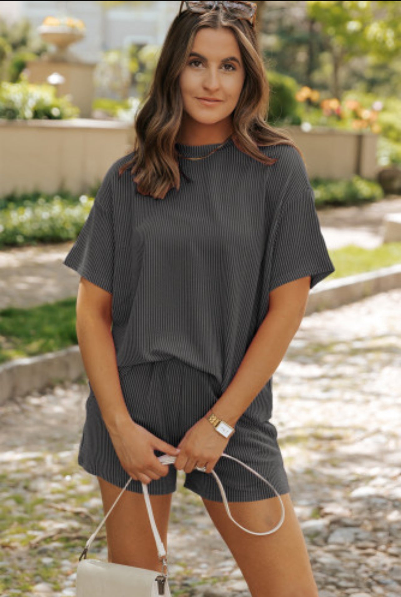 Ribbed Textured Knit Loose Fit Tee & Short set