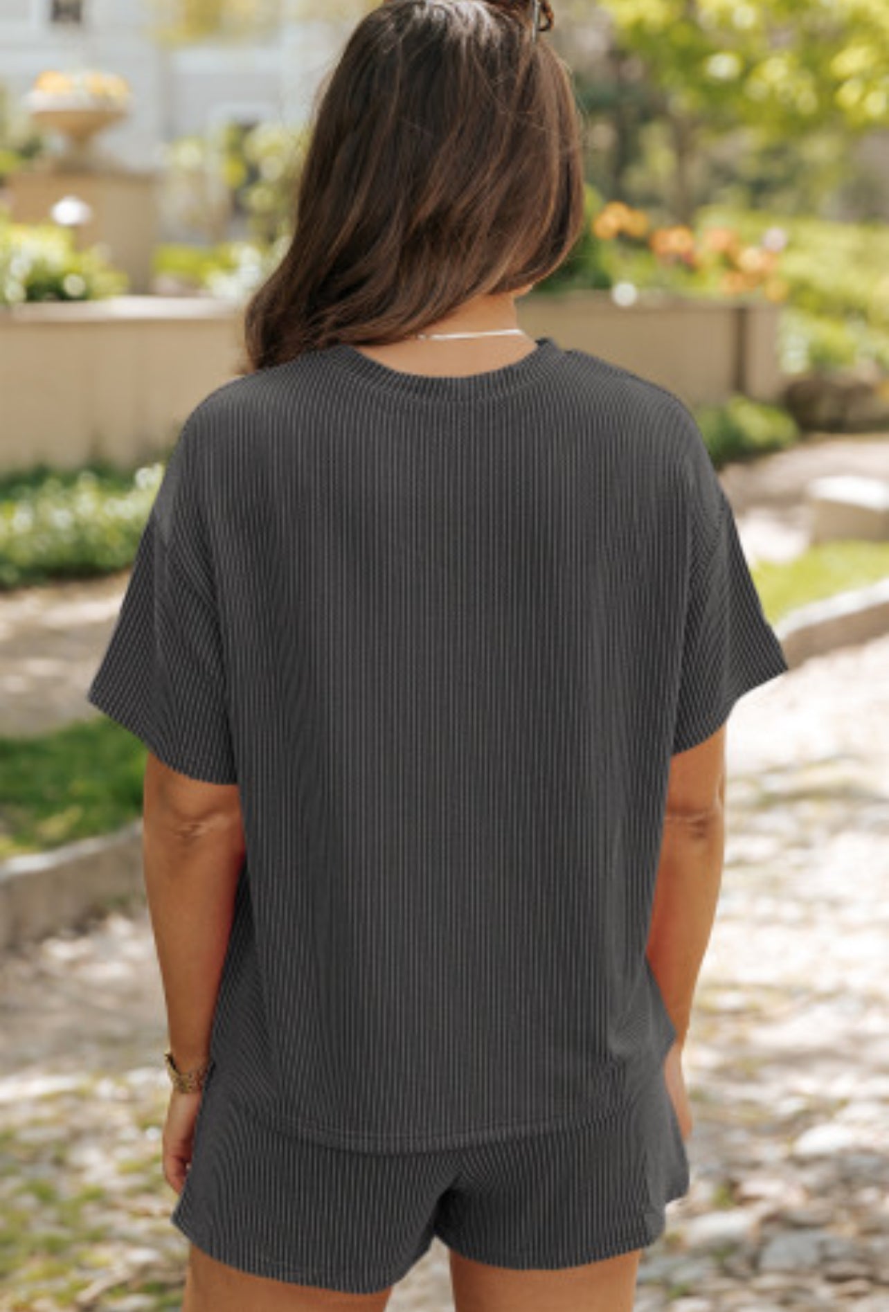 Ribbed Textured Knit Loose Fit Tee & Short set