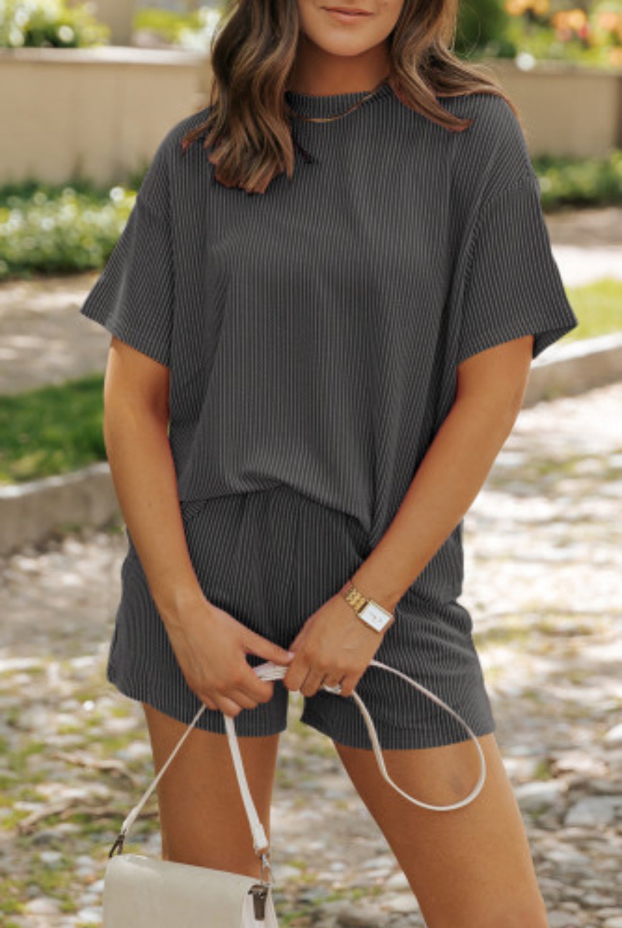 Ribbed Textured Knit Loose Fit Tee & Short set