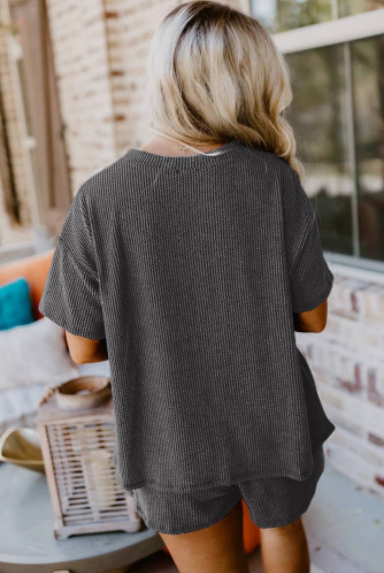 Ribbed Textured Knit Loose Fit Tee & Short set