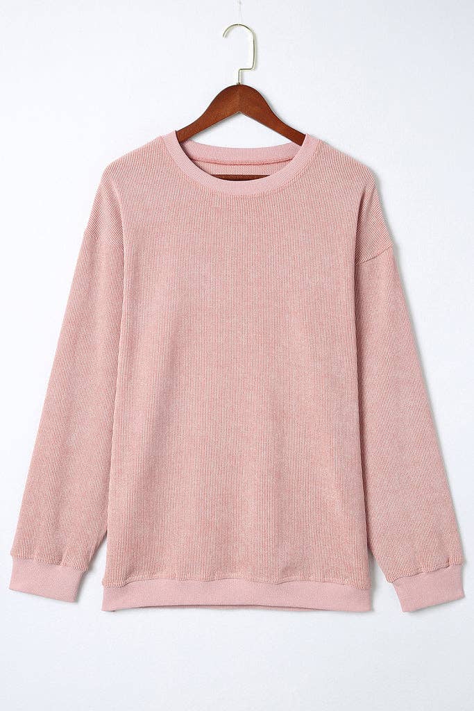 Washed Ribbed Pullover Sweatshirt