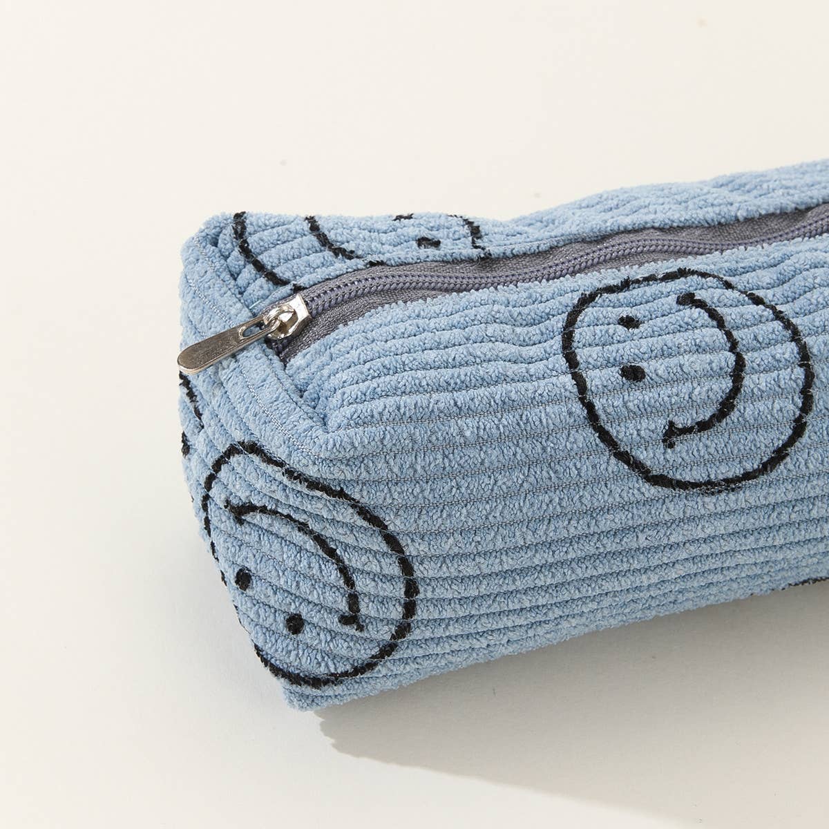 PORTABLE SMILING CORDUROY PENCIL CASE COSMETIC BAG