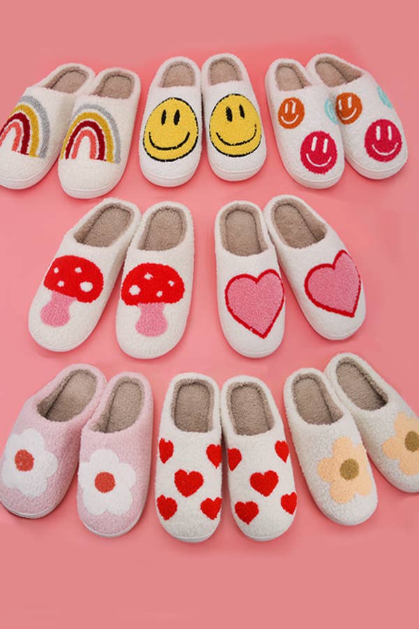 SOFT PLUSH SMILEY RAINBOW WARM SLIPPERS