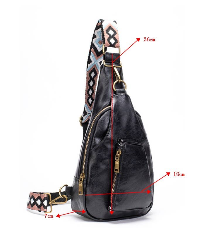 Embroidery Strap PU Leather Sling Crossbody Bag