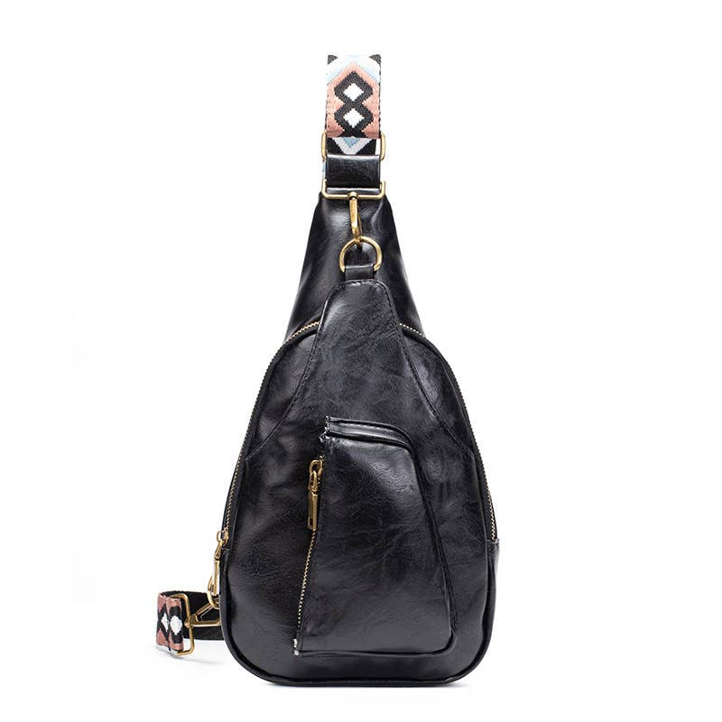 Embroidery Strap PU Leather Sling Crossbody Bag