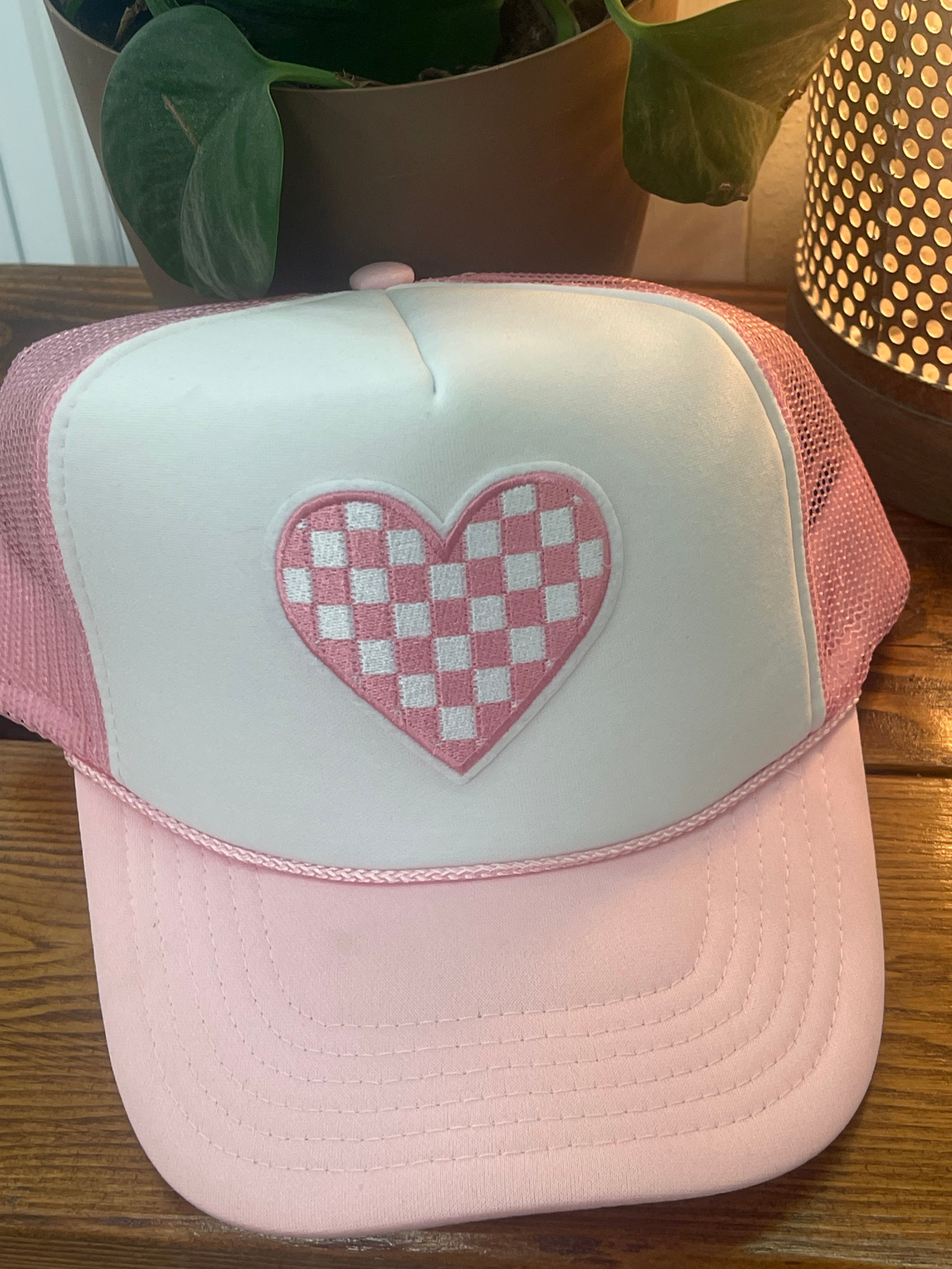 White/Light Pink Checkered Hat