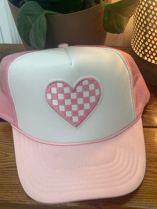 White/Light Pink Checkered Hat