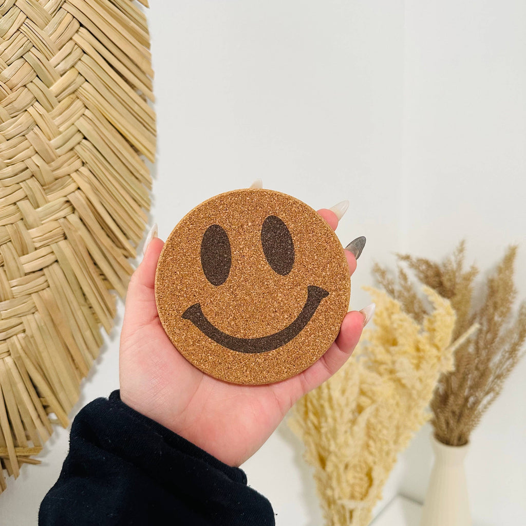 Drink Cork Coaster | Coffee Coaster | Smiley Face Coaster