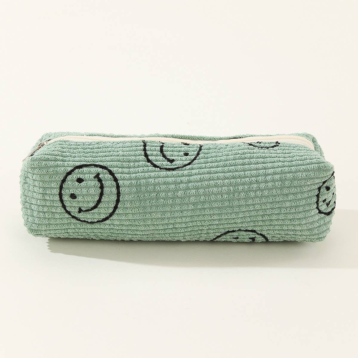 PORTABLE SMILING CORDUROY PENCIL CASE COSMETIC BAG