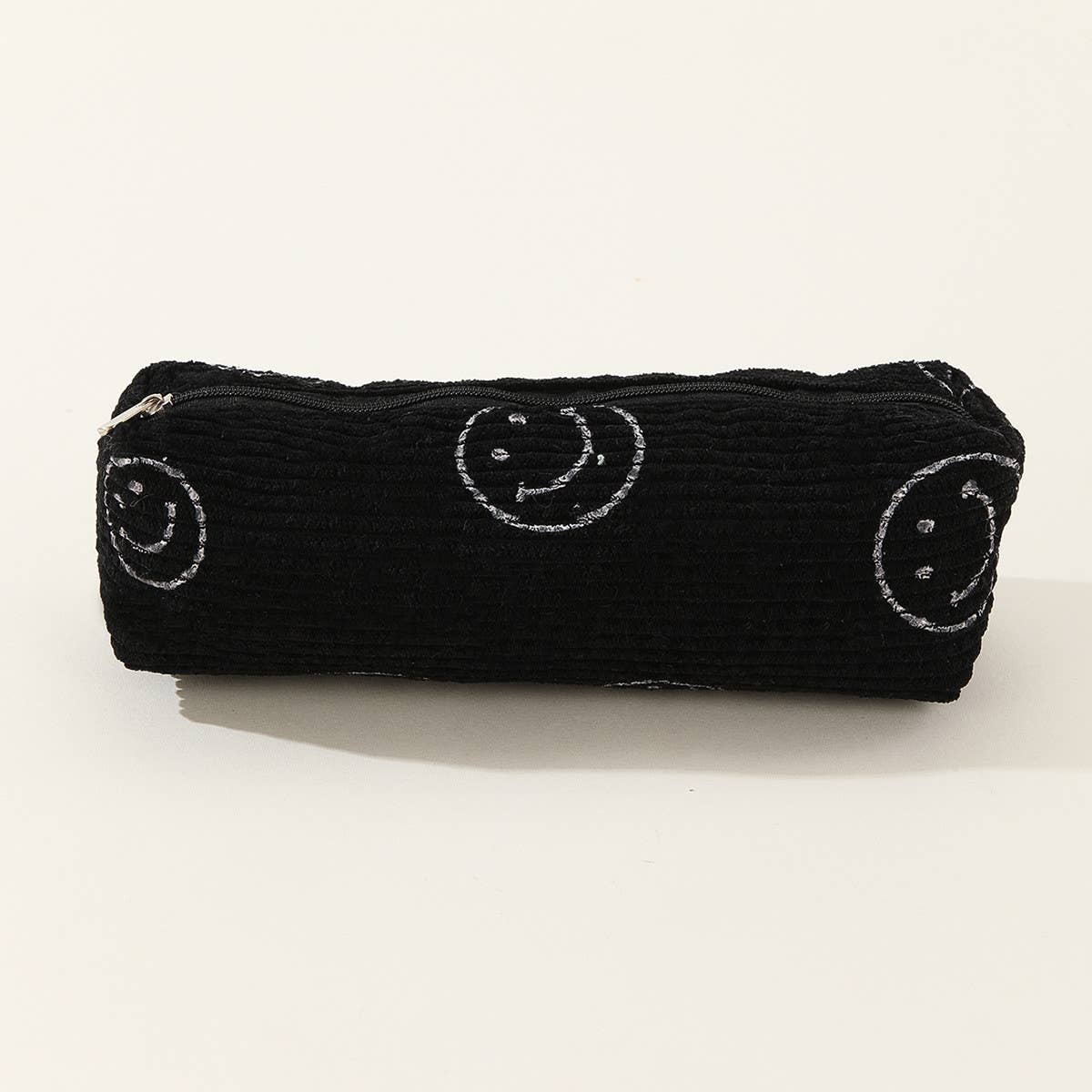 PORTABLE SMILING CORDUROY PENCIL CASE COSMETIC BAG