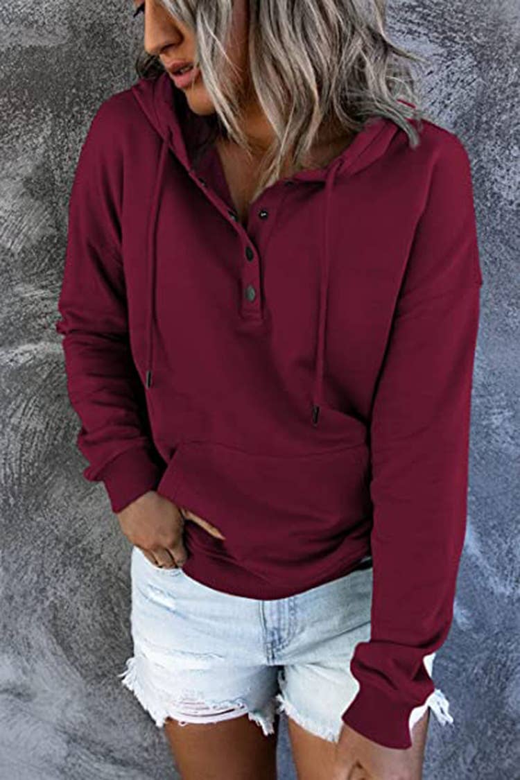 LONG-SLEEVE LOOSE HOODED DRAWSTRING POCKET HOODIE