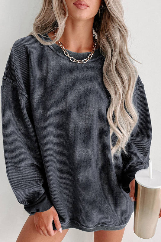 Washed Ribbed Pullover Sweatshirt