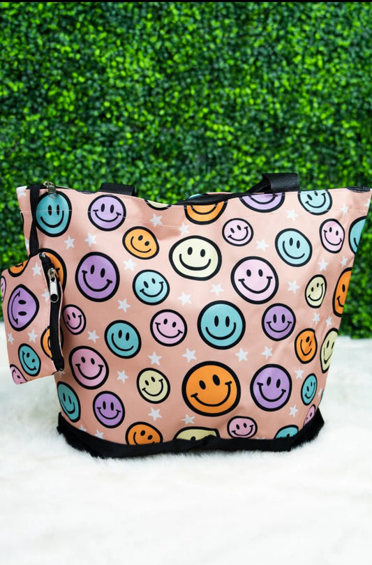 Put on a happy face tote w/ mini pouch