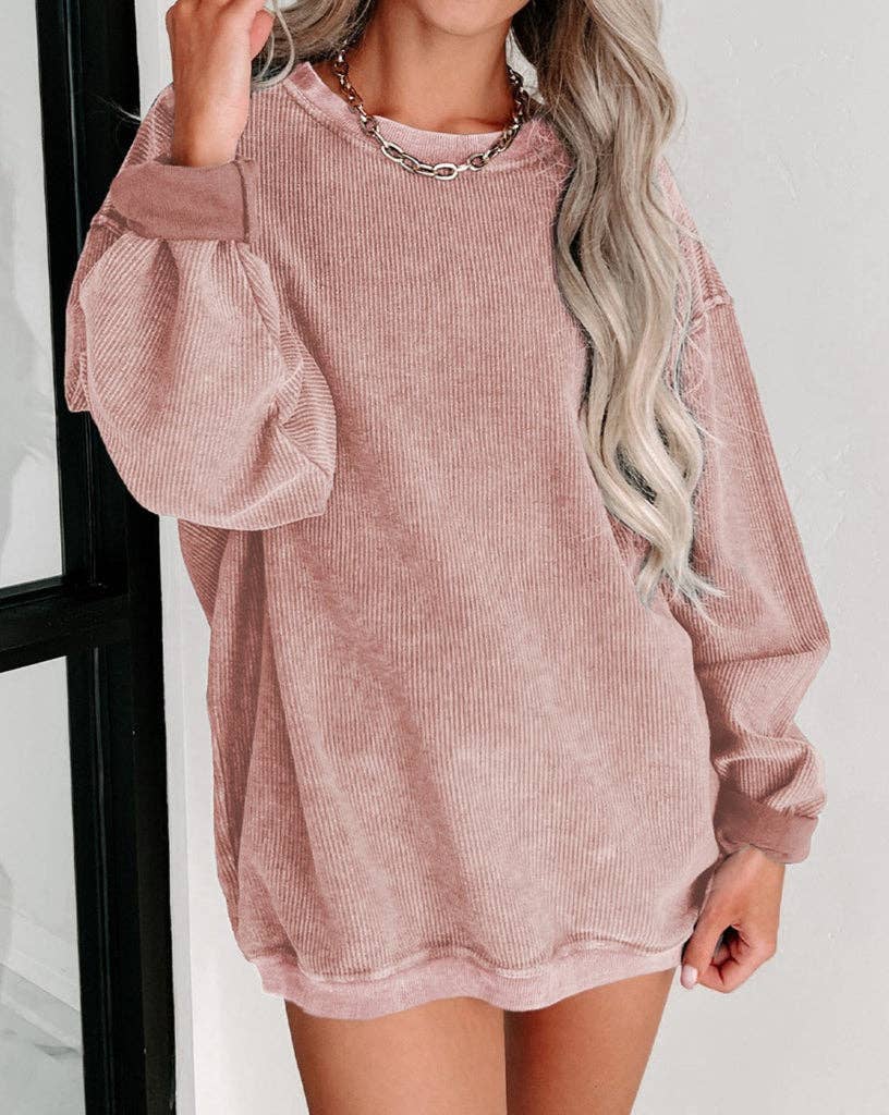 Washed Ribbed Pullover Sweatshirt