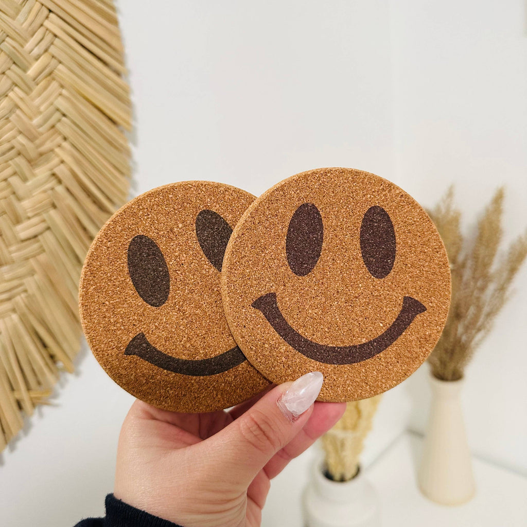 Drink Cork Coaster | Coffee Coaster | Smiley Face Coaster