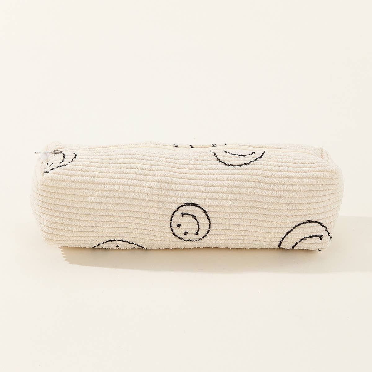 PORTABLE SMILING CORDUROY PENCIL CASE COSMETIC BAG