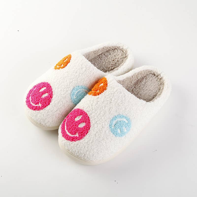 SOFT PLUSH SMILEY RAINBOW WARM SLIPPERS