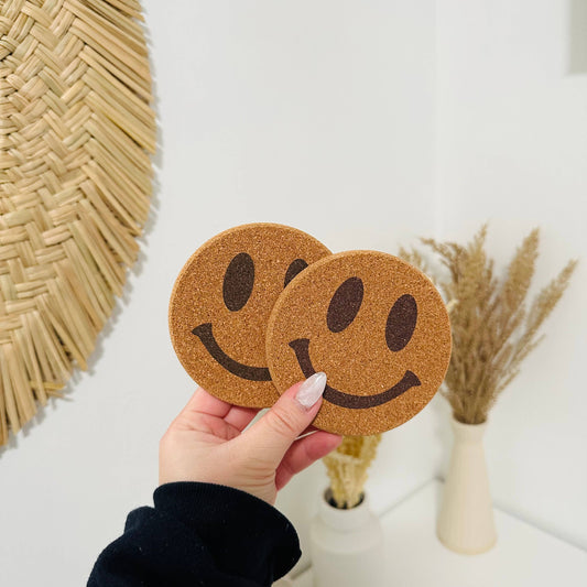 Drink Cork Coaster | Coffee Coaster | Smiley Face Coaster