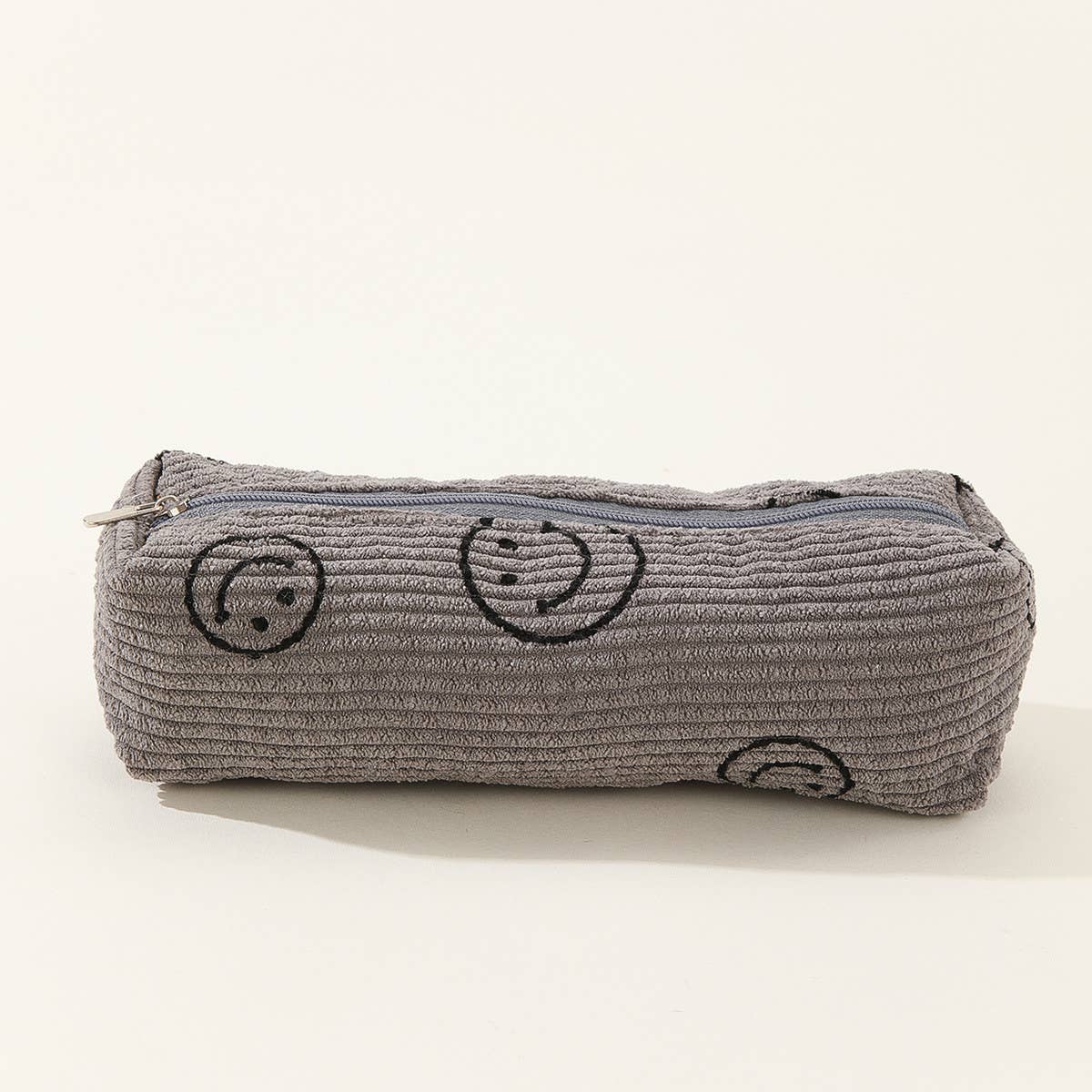 PORTABLE SMILING CORDUROY PENCIL CASE COSMETIC BAG