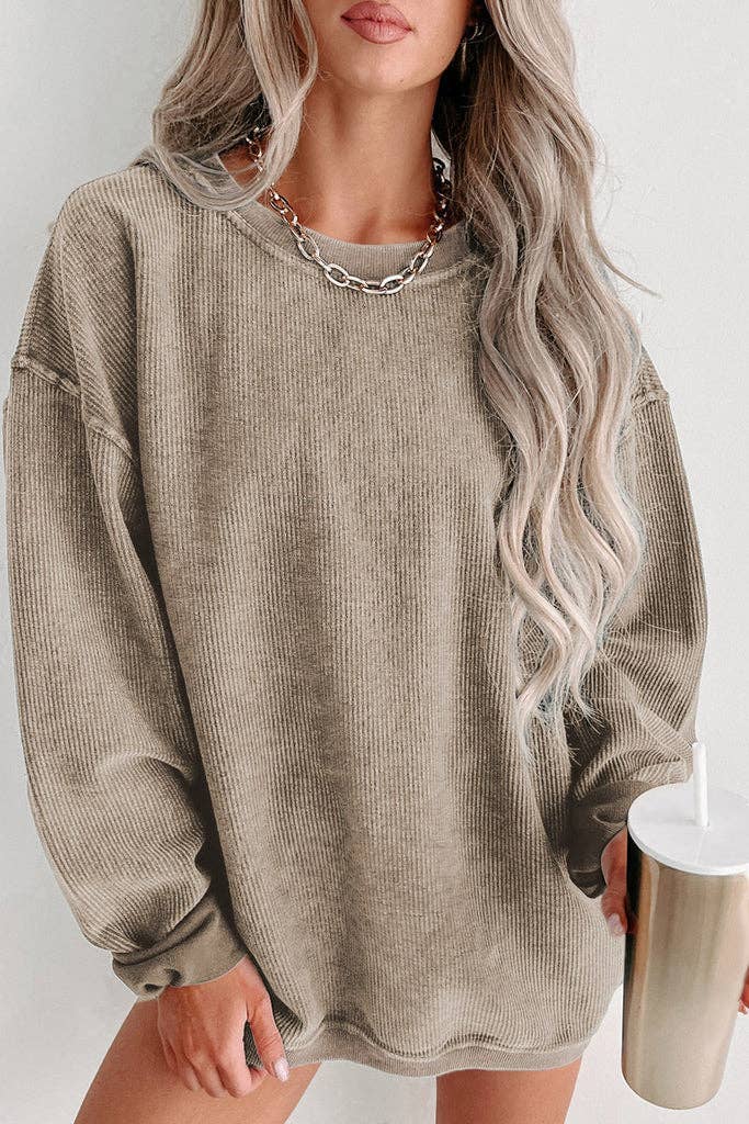 Washed Ribbed Pullover Sweatshirt