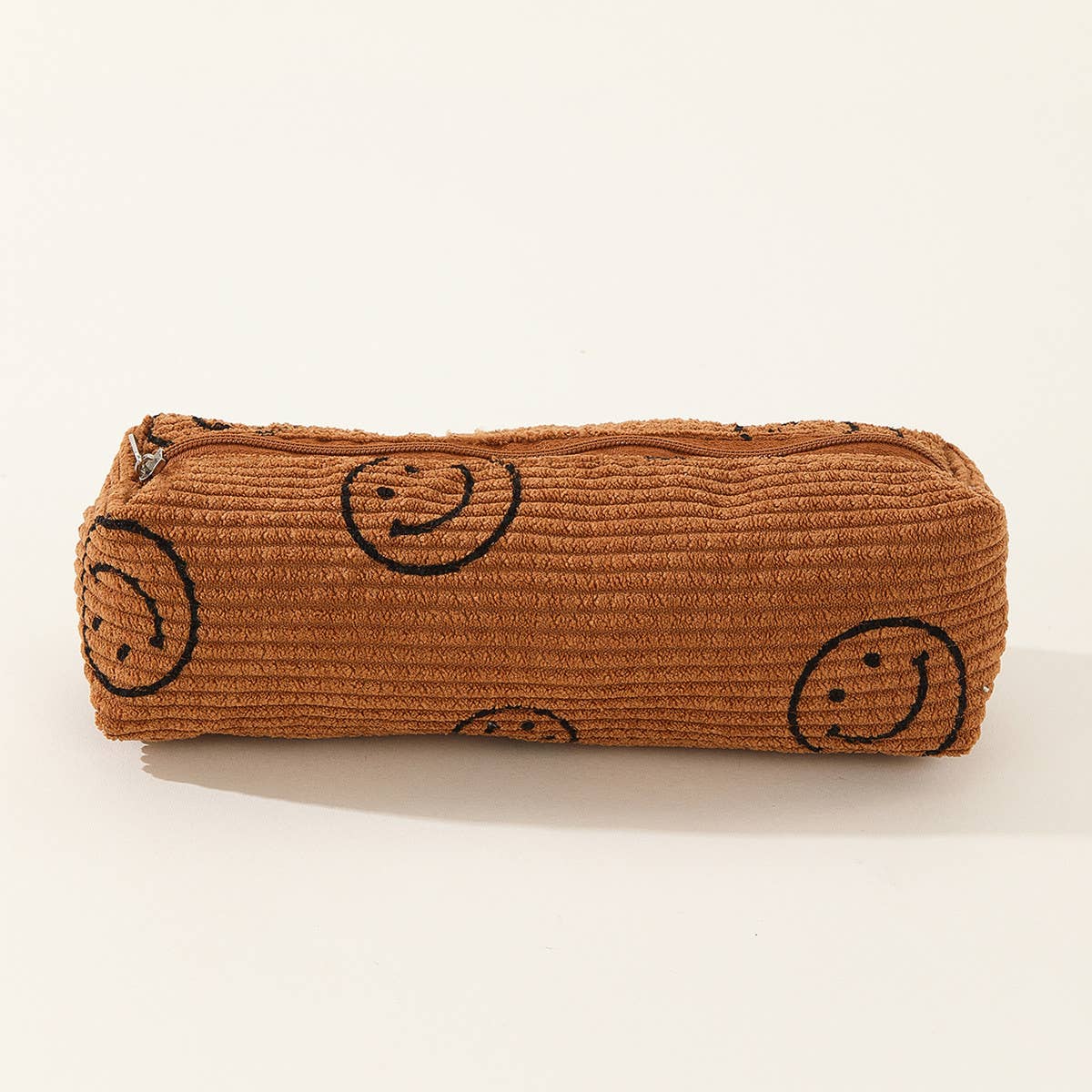 PORTABLE SMILING CORDUROY PENCIL CASE COSMETIC BAG