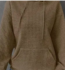 WOMEN DRAWSTRING WAFFLE LONG PULLOVER HOODIE