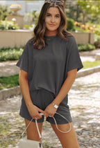 Ribbed Textured Knit Loose Fit Tee & Short set