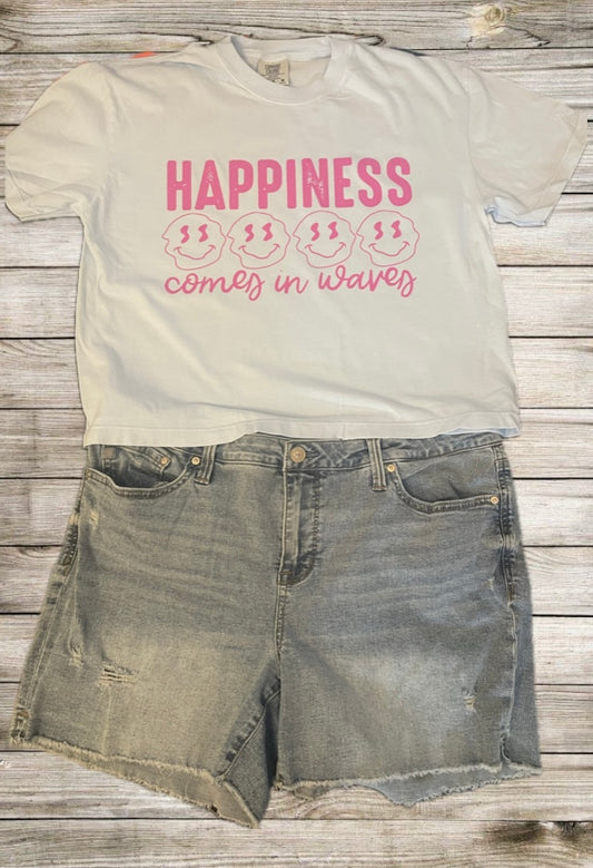 Happiness comes in waves boxy/crop top tee