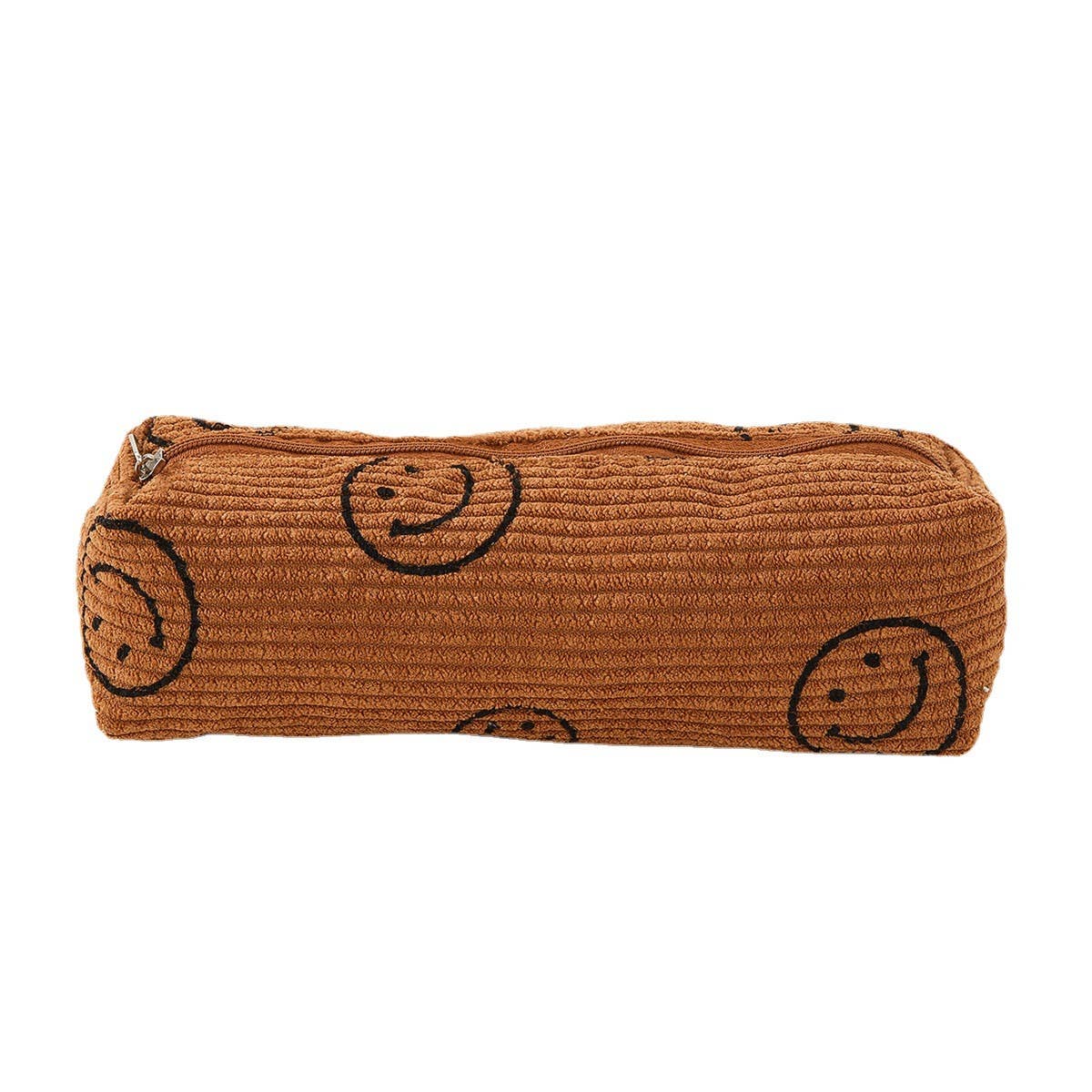 PORTABLE SMILING CORDUROY PENCIL CASE COSMETIC BAG