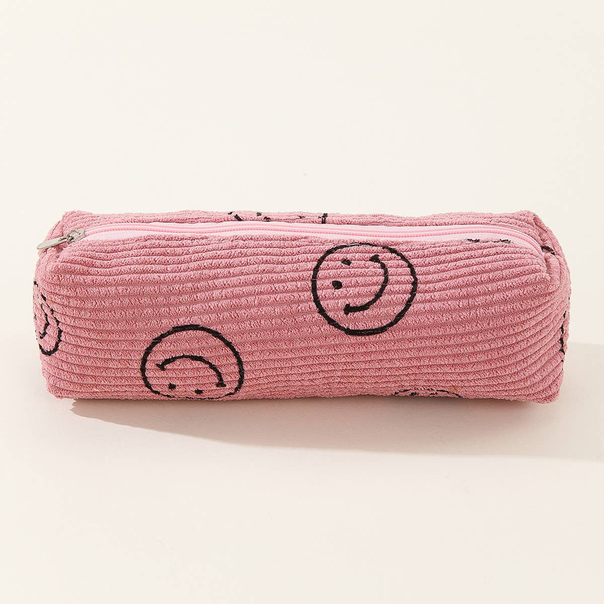 PORTABLE SMILING CORDUROY PENCIL CASE COSMETIC BAG