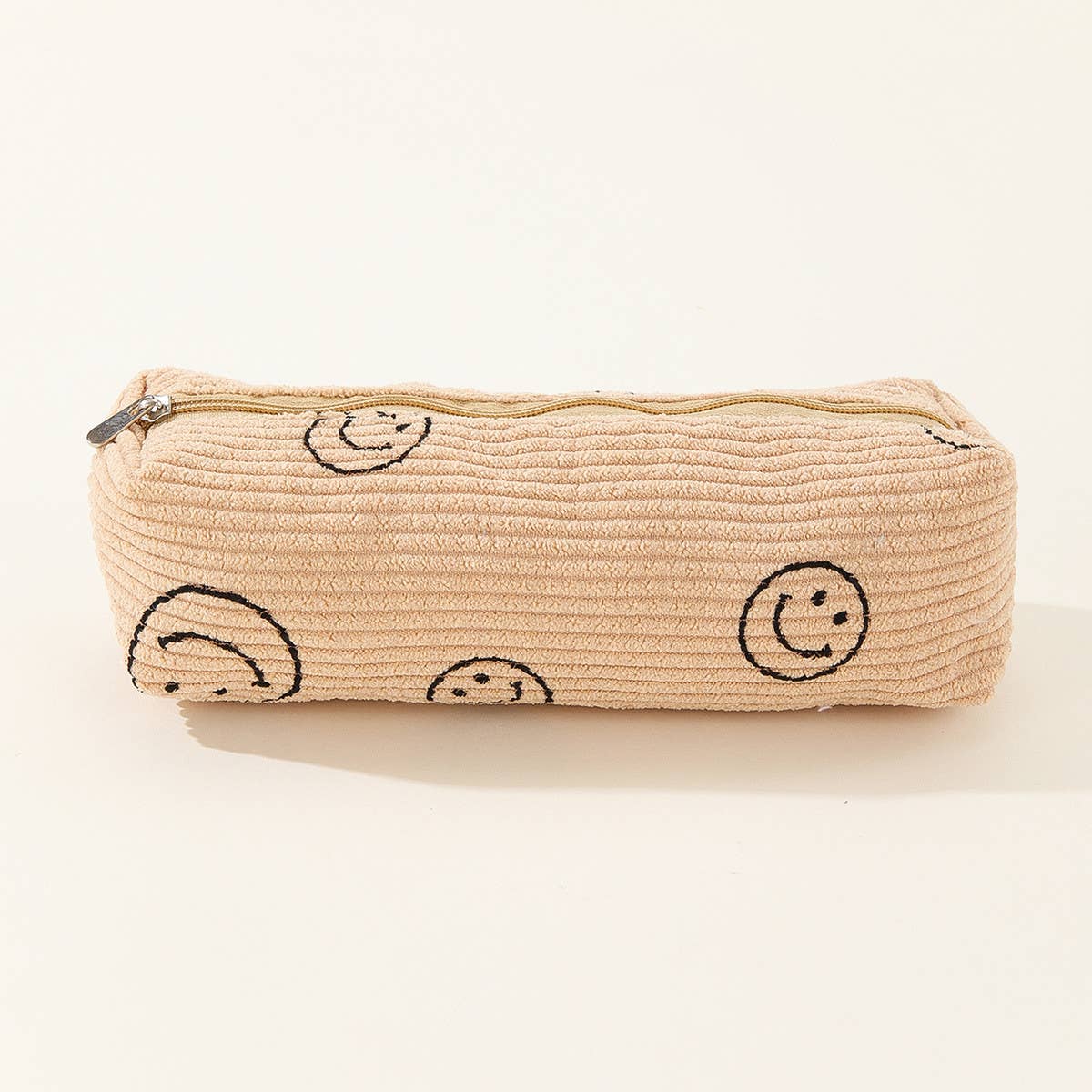 PORTABLE SMILING CORDUROY PENCIL CASE COSMETIC BAG