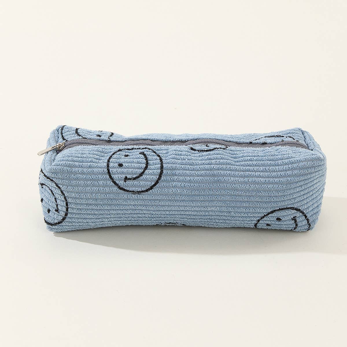 PORTABLE SMILING CORDUROY PENCIL CASE COSMETIC BAG