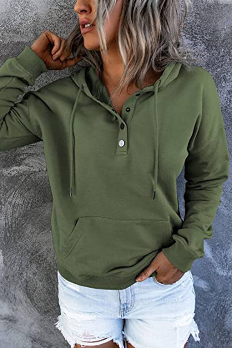 LONG-SLEEVE LOOSE HOODED DRAWSTRING POCKET HOODIE