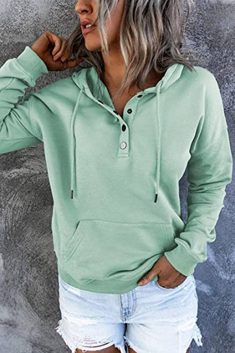 LONG-SLEEVE LOOSE HOODED DRAWSTRING POCKET HOODIE