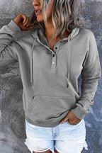 LONG-SLEEVE LOOSE HOODED DRAWSTRING POCKET HOODIE