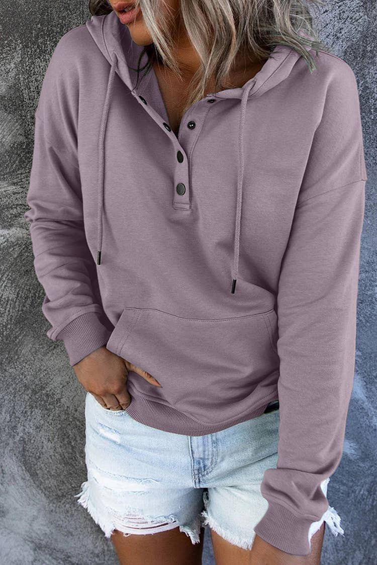 LONG-SLEEVE LOOSE HOODED DRAWSTRING POCKET HOODIE
