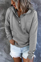 LONG-SLEEVE LOOSE HOODED DRAWSTRING POCKET HOODIE