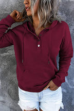 LONG-SLEEVE LOOSE HOODED DRAWSTRING POCKET HOODIE
