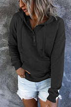LONG-SLEEVE LOOSE HOODED DRAWSTRING POCKET HOODIE